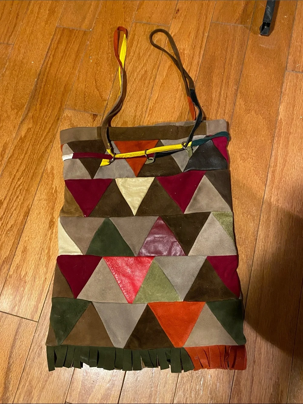 Multicolor Triangle Suede Fringe Shoulder Bag